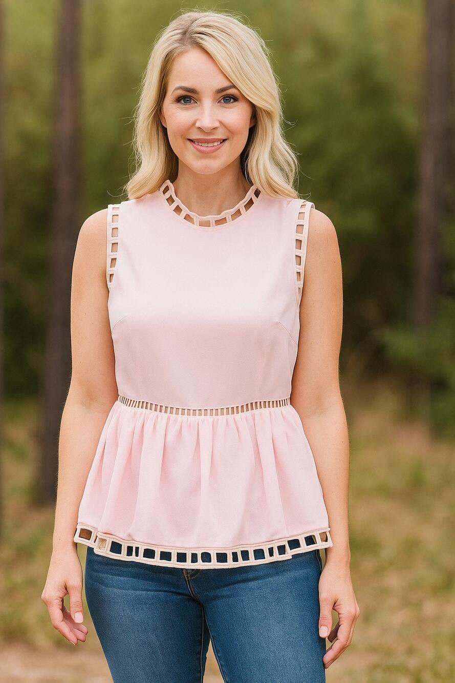 Cynthia Rowley 100% Silk SMALL Pink Blouse Sleeveless Postcard Peplum Top NWT
